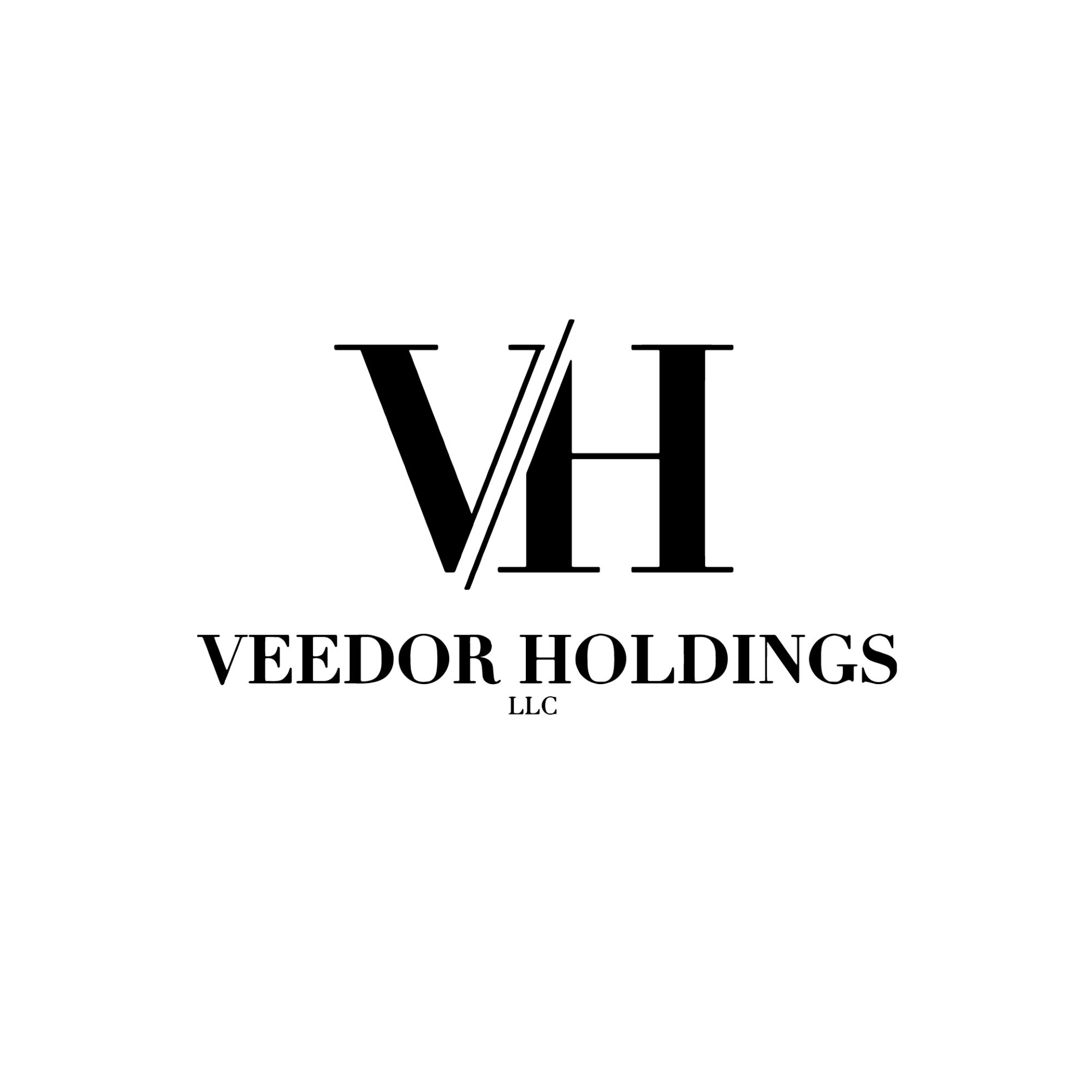 Logo with large V and H letters, and text 'VEEDOR HOLDINGS LLC' below, on a white background.