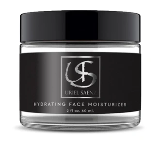 A black jar of hydrating face moisturizer with a black lid and label, featuring white text and logo.