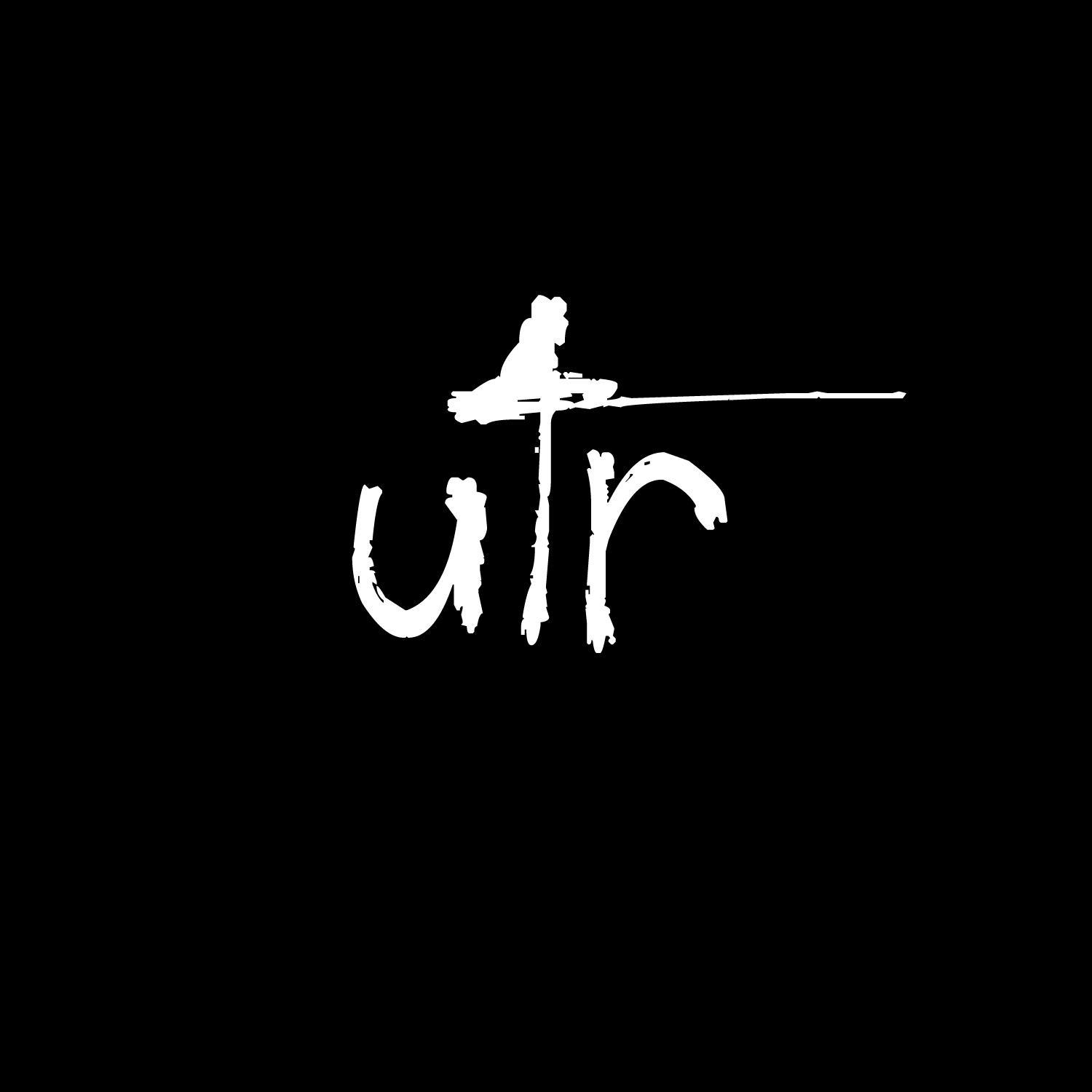 White stylized text on black background, with a horizontal line above the text.