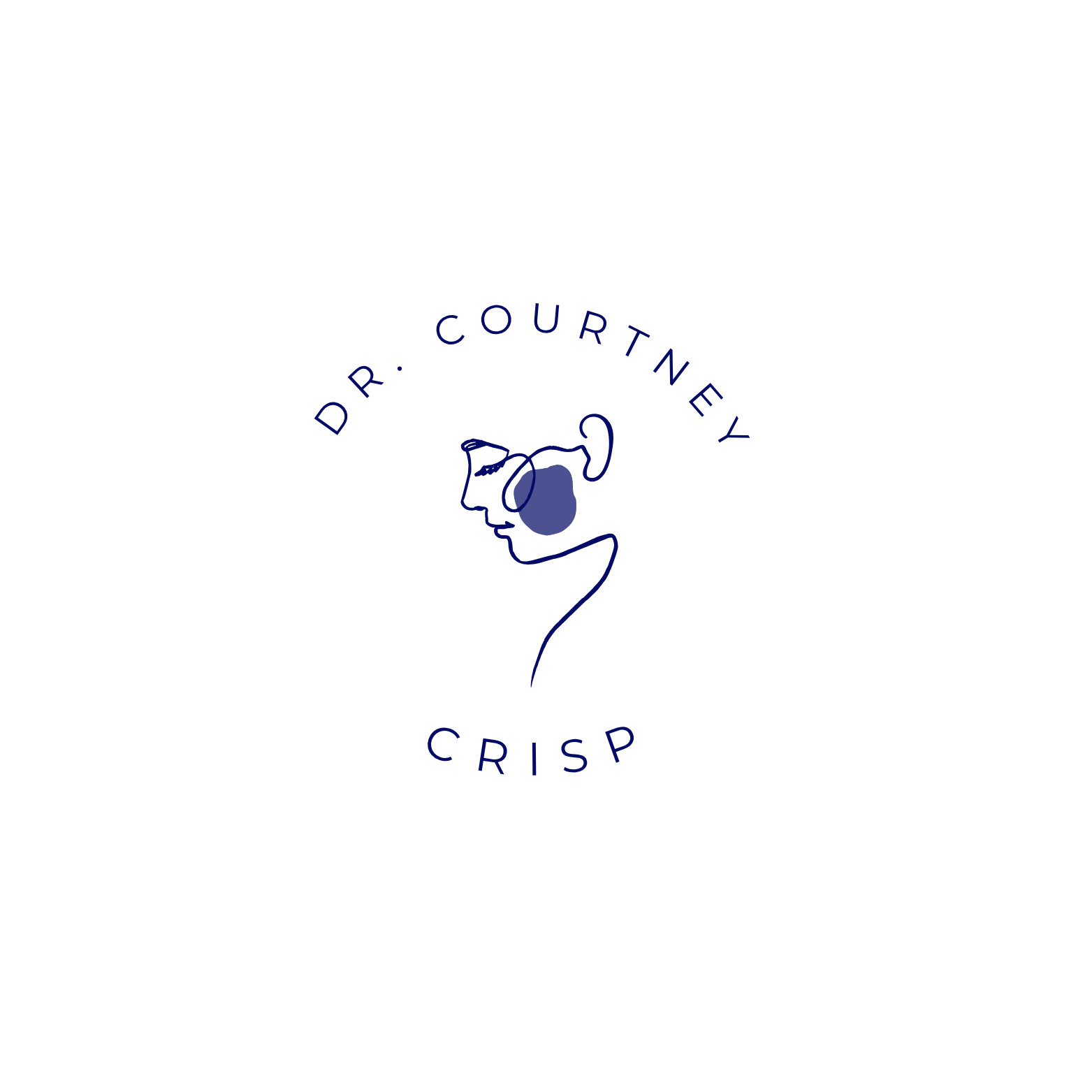 Logo with a line drawing of a person's face wearing sunglasses, surrounded by the text 'Dr. Courtneyl Crisp'.