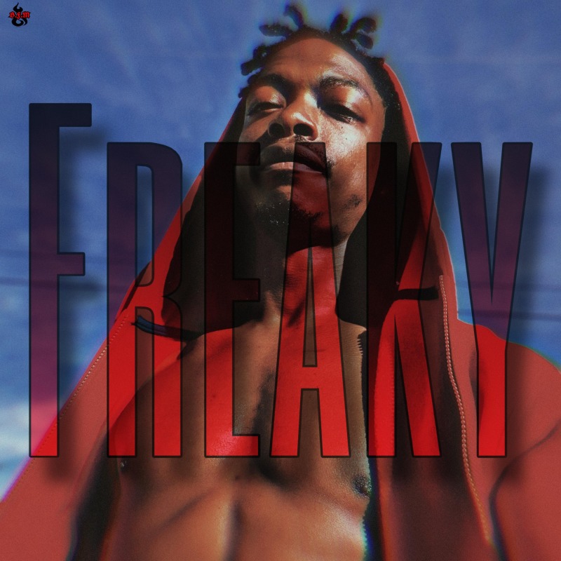 Person with dreadlocks and red hoodie, with large red and black text reading 'FREAKY' overlaid.