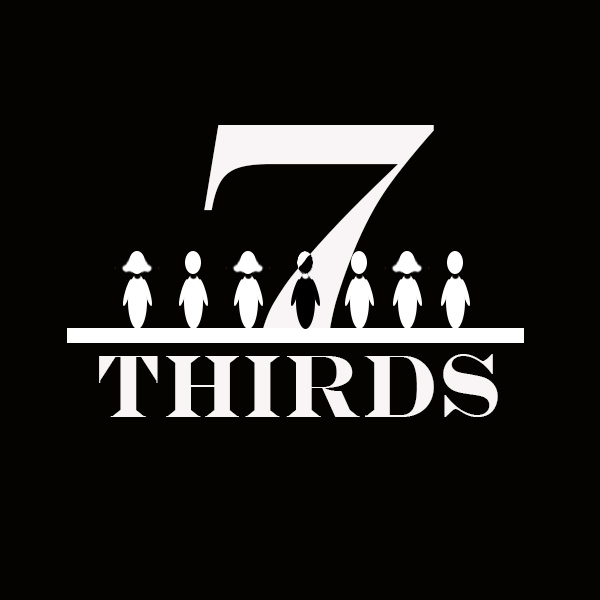Number seven with seven figures and the word 'THIRDS' below, all in white on black background.