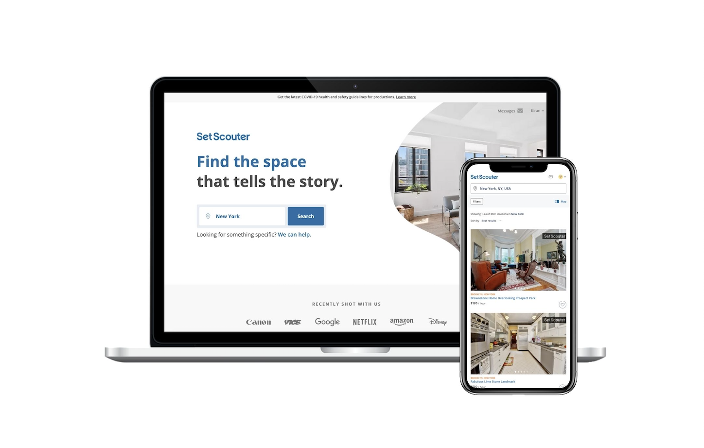 Laptop and smartphone displaying real estate listings and interior images, with a white background.