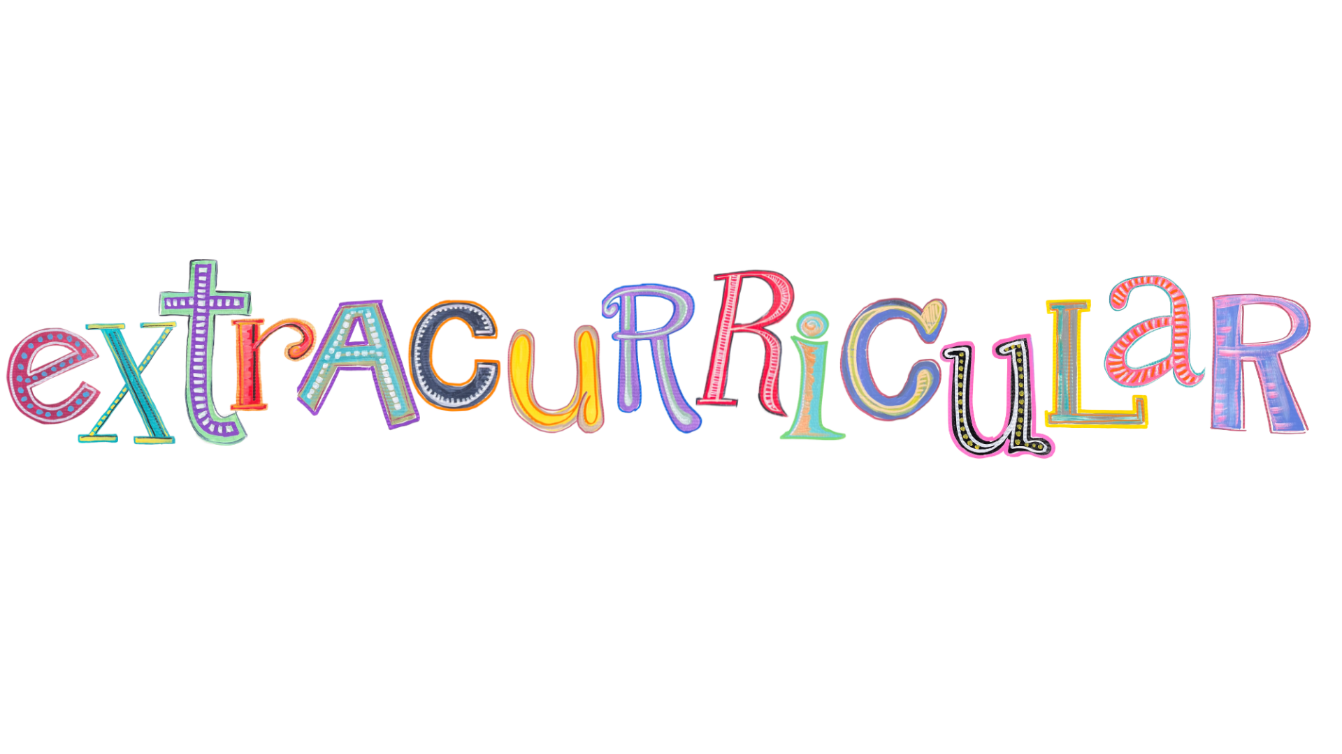 Colorful, playful text spelling 'extraordinary' with varied fonts and colors, on a white background.