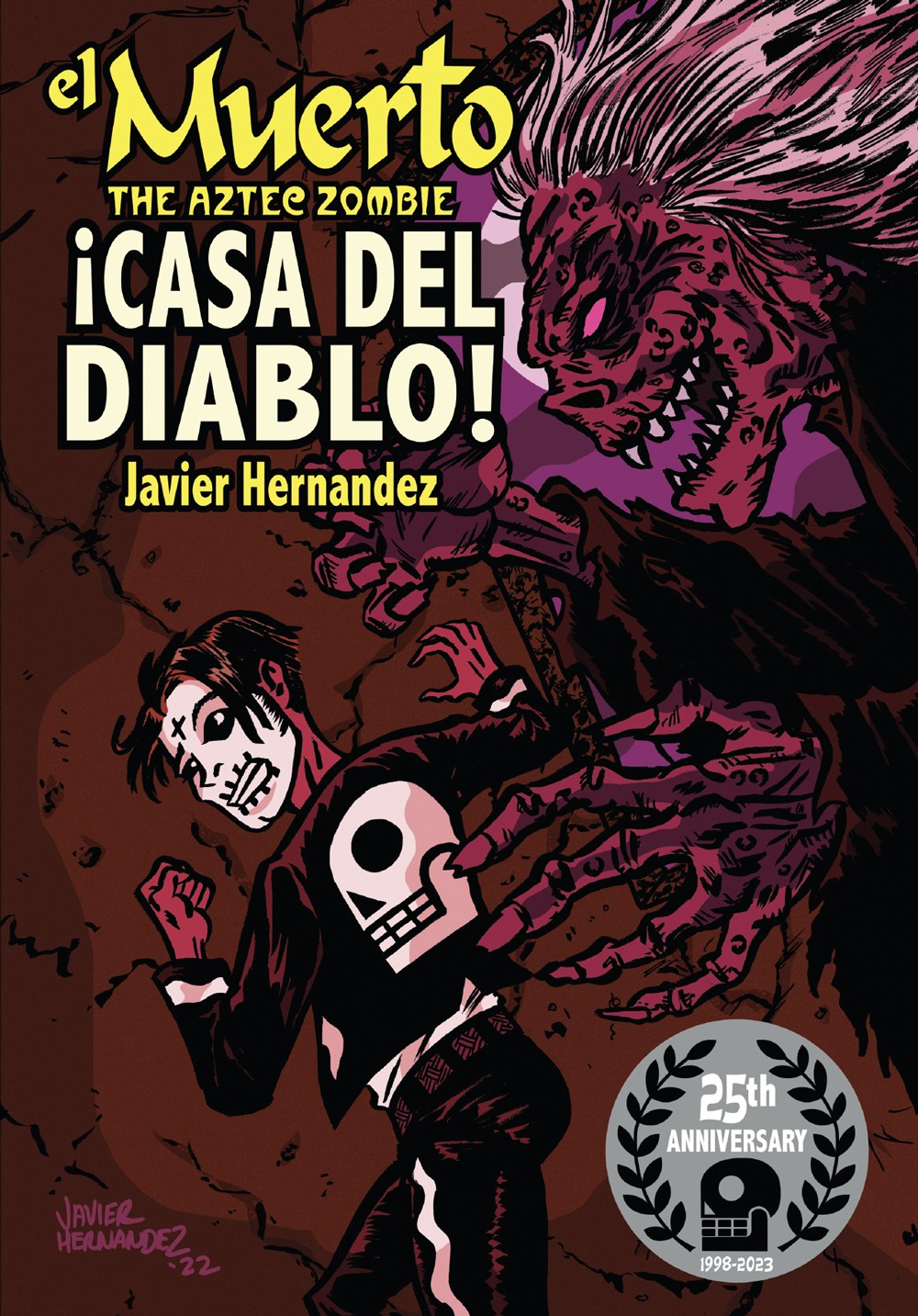 Comic book cover featuring a skeleton character and a monstrous creature with pink hair, dark background, and bold text in Spanish.