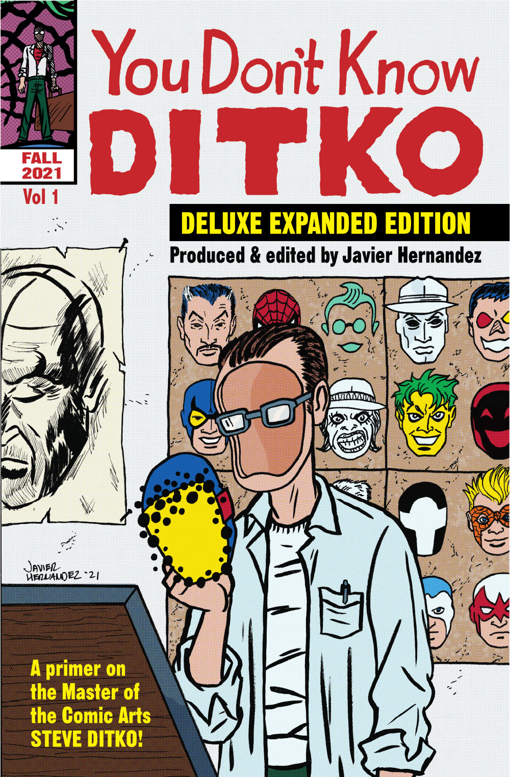Cover of 'You Don't Know Ditko' comic book, featuring a central character with glasses and a yellow creature, surrounded by various faces.
