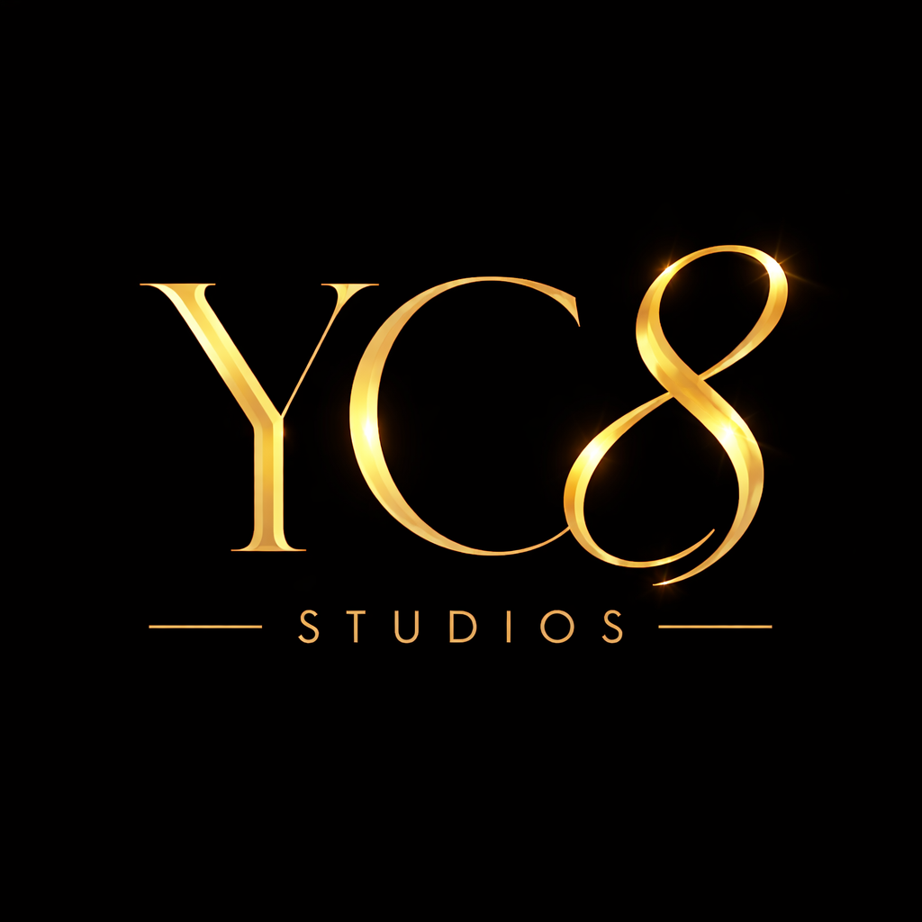 Gold and black logo with the text 'YC8 STUDIOS' in elegant font.