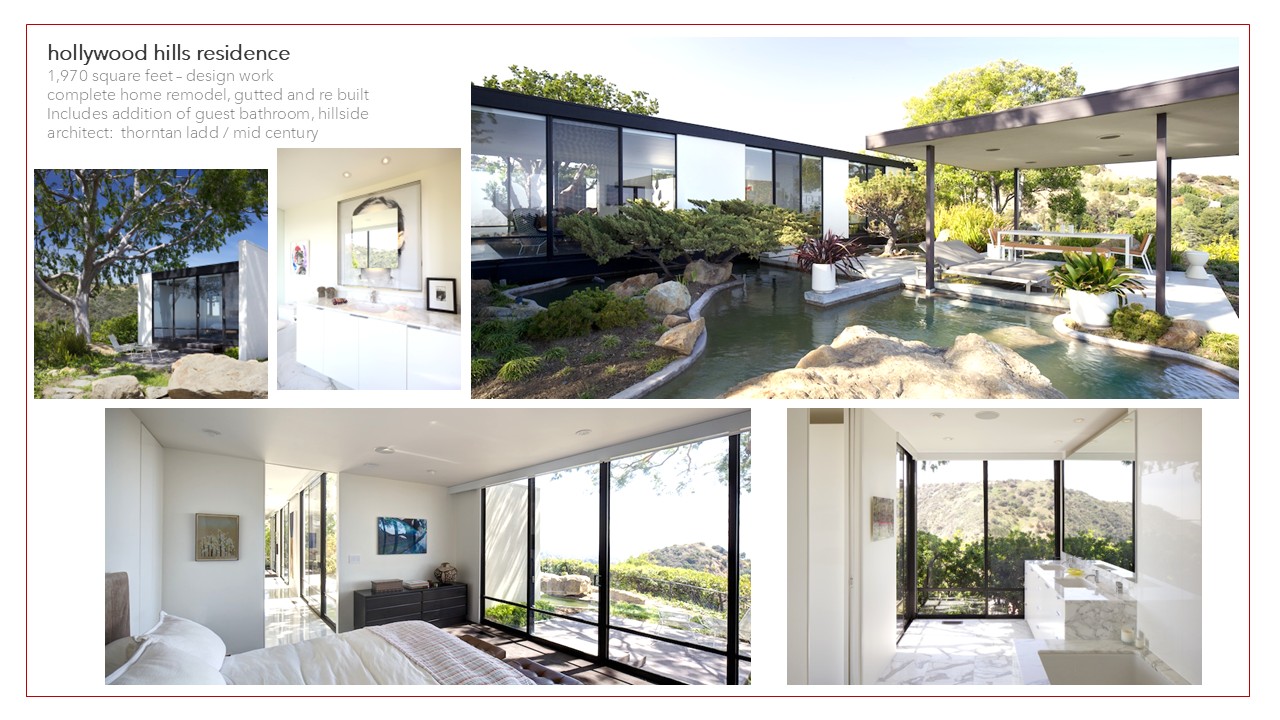 Collage of modern house exterior and interior with large windows, outdoor seating, and greenery.