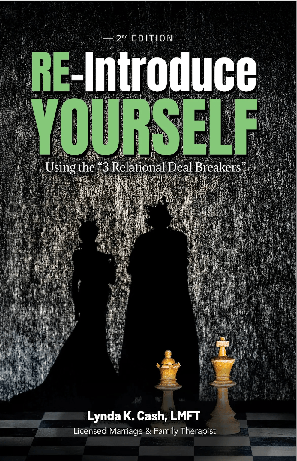 Book cover with silhouettes of two people and chess pieces, title 'Re-Introduce Yourself' in green and white text.