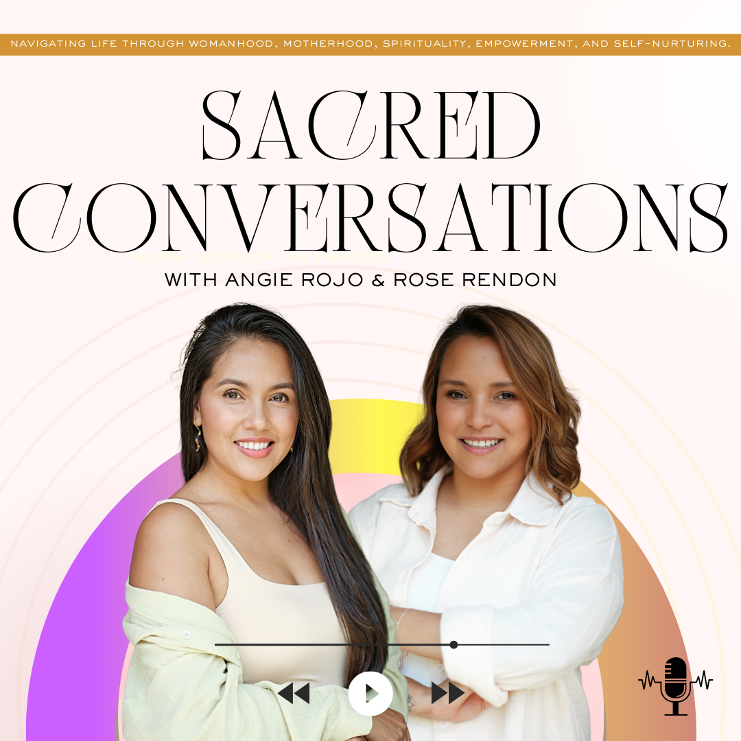 Book cover titled 'Sacred Conversations' featuring two smiling women with crossed arms, one with long dark hair, the other with shoulder-length light brown hair.