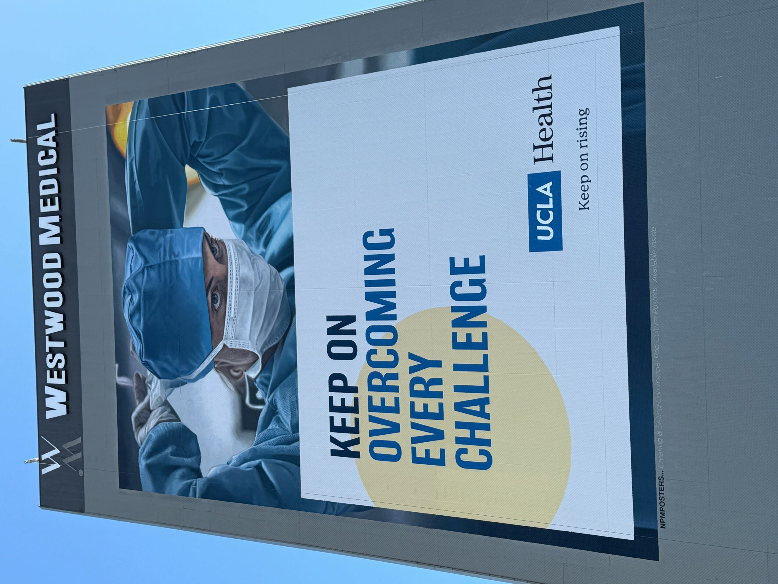 Medical professional in scrubs and mask, with text about UCLA Westwood Medical keeping up with healthcare challenges.
