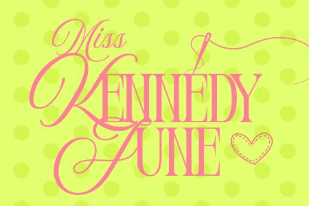 Text reading 'Miss Kennedy Aune' with a heart symbol on a green polka dot background.
