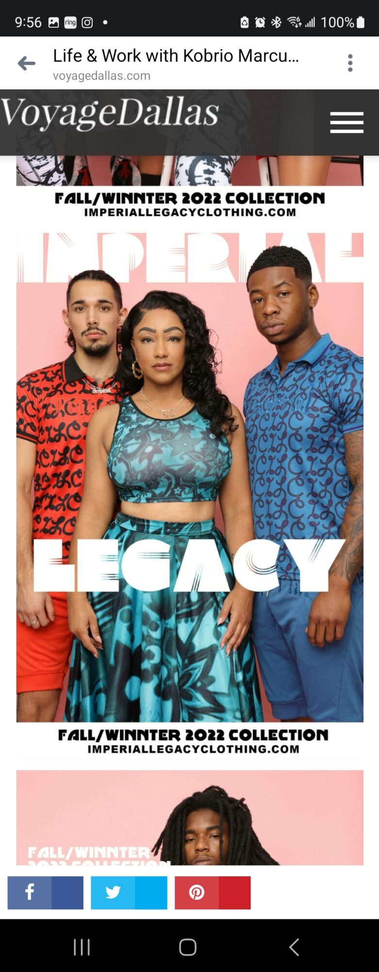 Three young adults pose together, wearing colorful clothing, standing outdoors with a promotional banner behind them.
