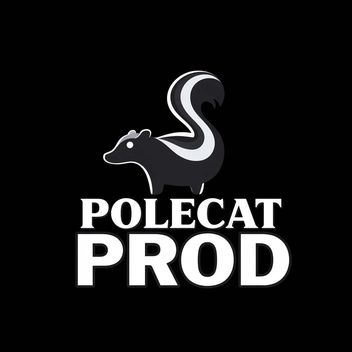 Black background with a stylized polecat tail forming a question mark above the text 'POLECAT PROD'.